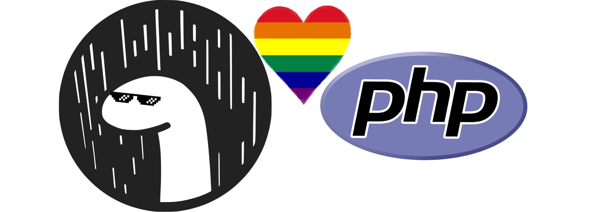 Deno logo next to the PHP logo with a rainbow heart in between