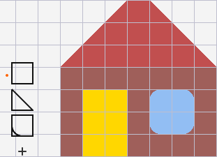 Simple house with squares, triangles, and a rounded square