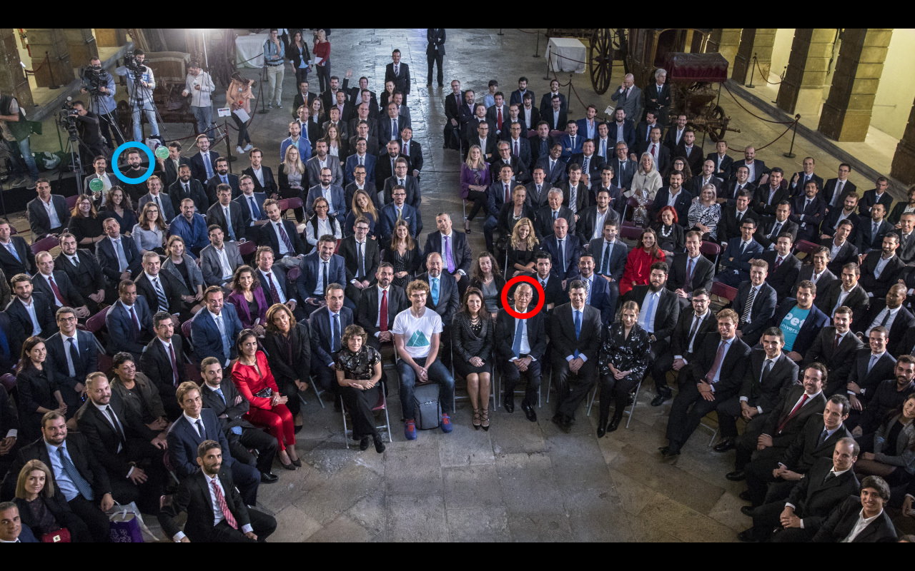 Me, the guy with no suit near the camers, with a blue circle. Marcelo, the president, at front with a red circle