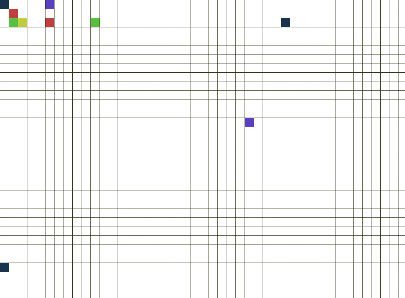 A square grid with some squares painted in random colors